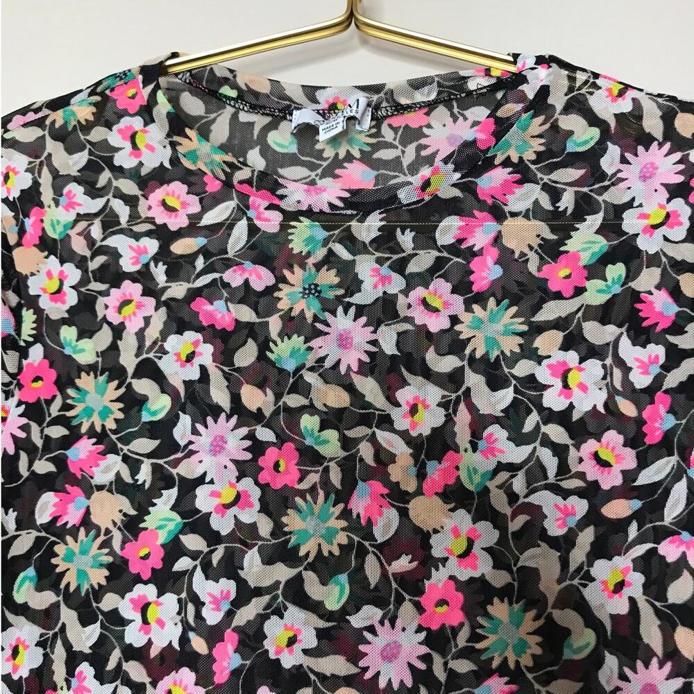AFRM Black Floral Sheer Mesh Long Sleeve Top M - Picture 2 of 8